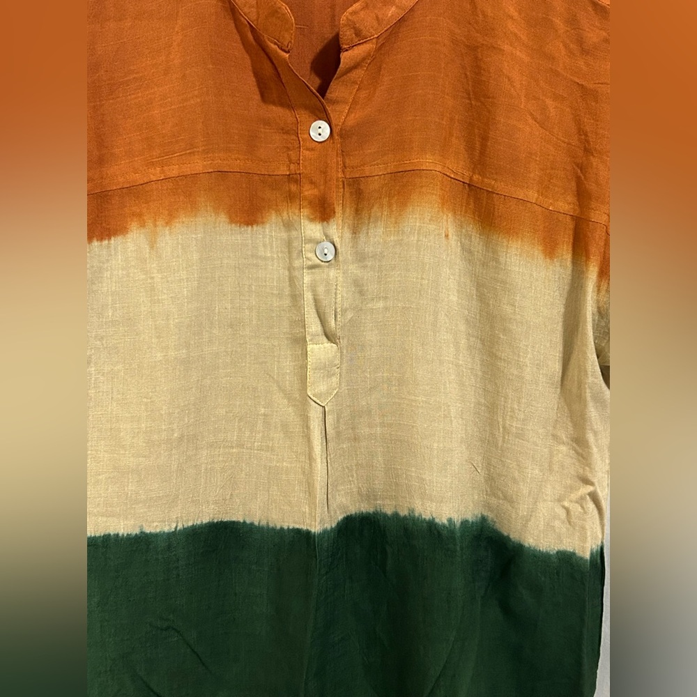 Maaesa - Orange, Beige & Green Color-Block Top - Picture 5 of 12